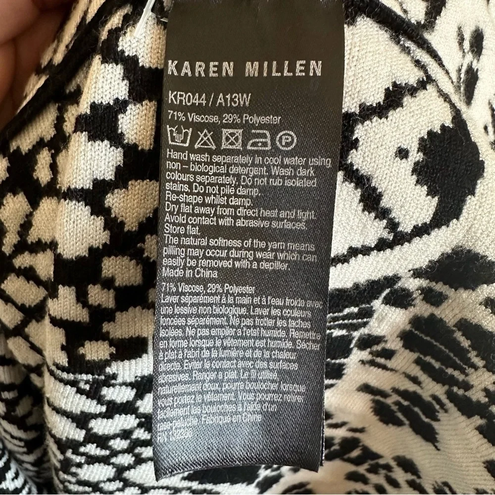 Karen Millen Fit & Flare Knit Sweater Dress Black & White Sz 4 - Picture 12 of 14